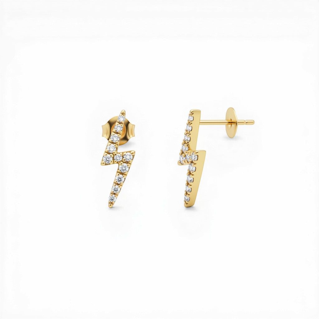 Yellow Gold Lightning Bolt Diamond Studs-Bijoux Village Fine Jewellers