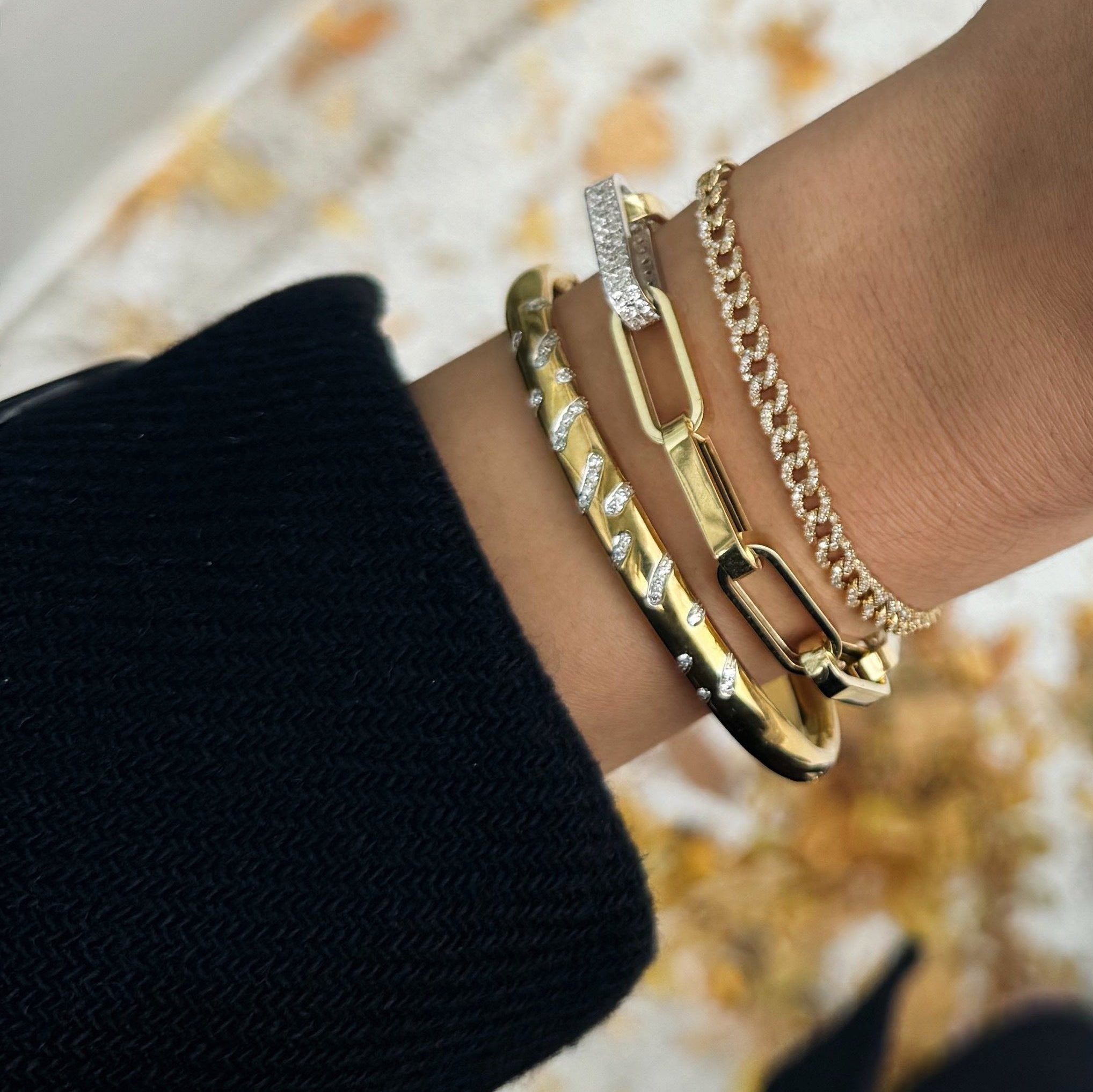 Yellow Gold Cubic Pavé Link Bracelet-14 Karat-Bijoux Village Fine Jewellers