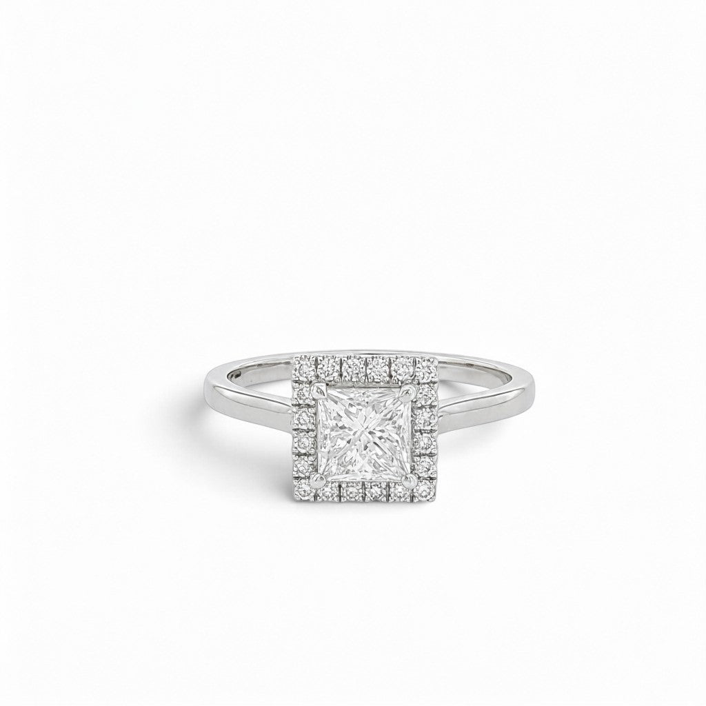 Princess Cut Diamond Halo Ring in White Gold-Bijoux Village Fine Jewellers
