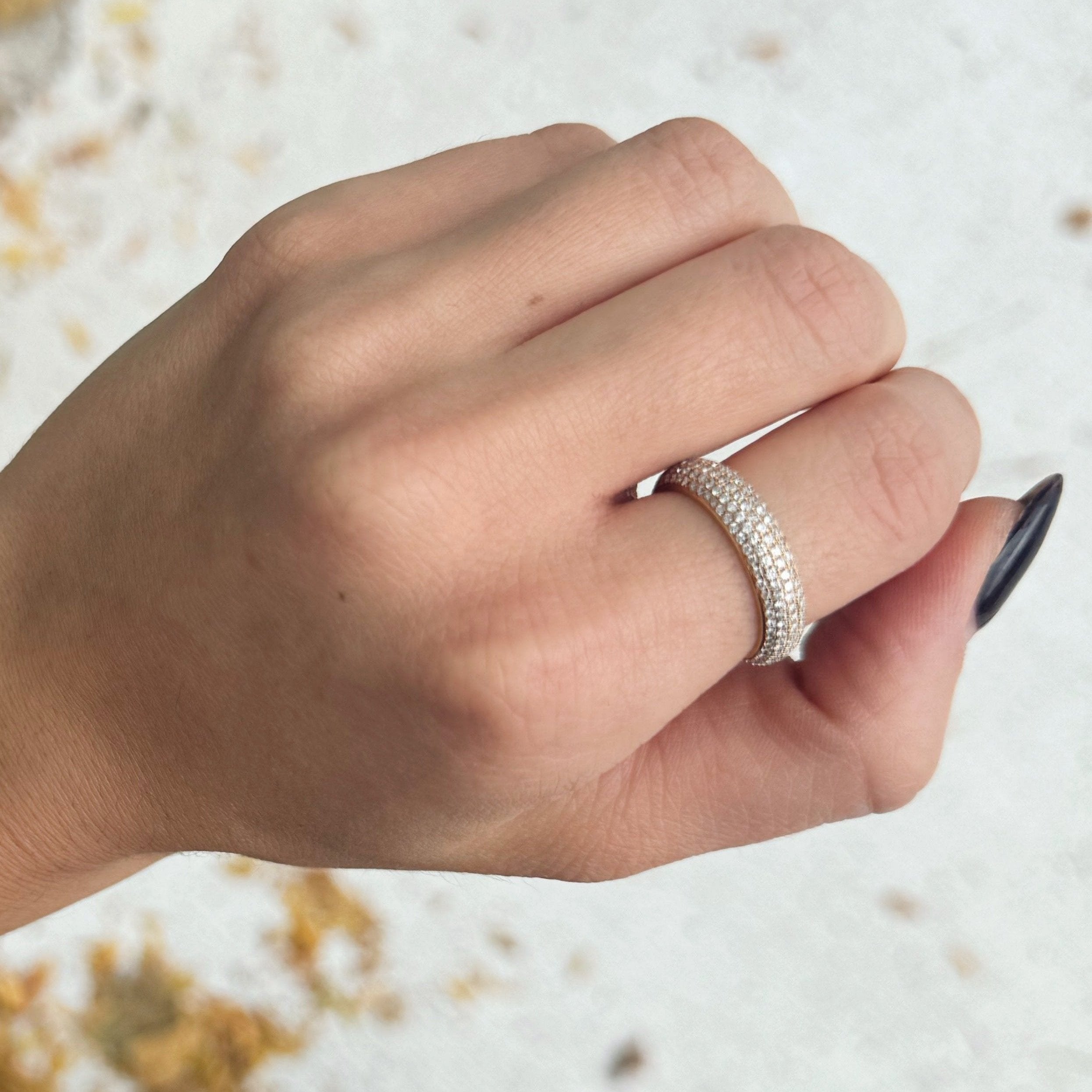 Rose Gold Pave Diamond Band-18 Karat Rose Gold-Bijoux Village Fine Jewellers