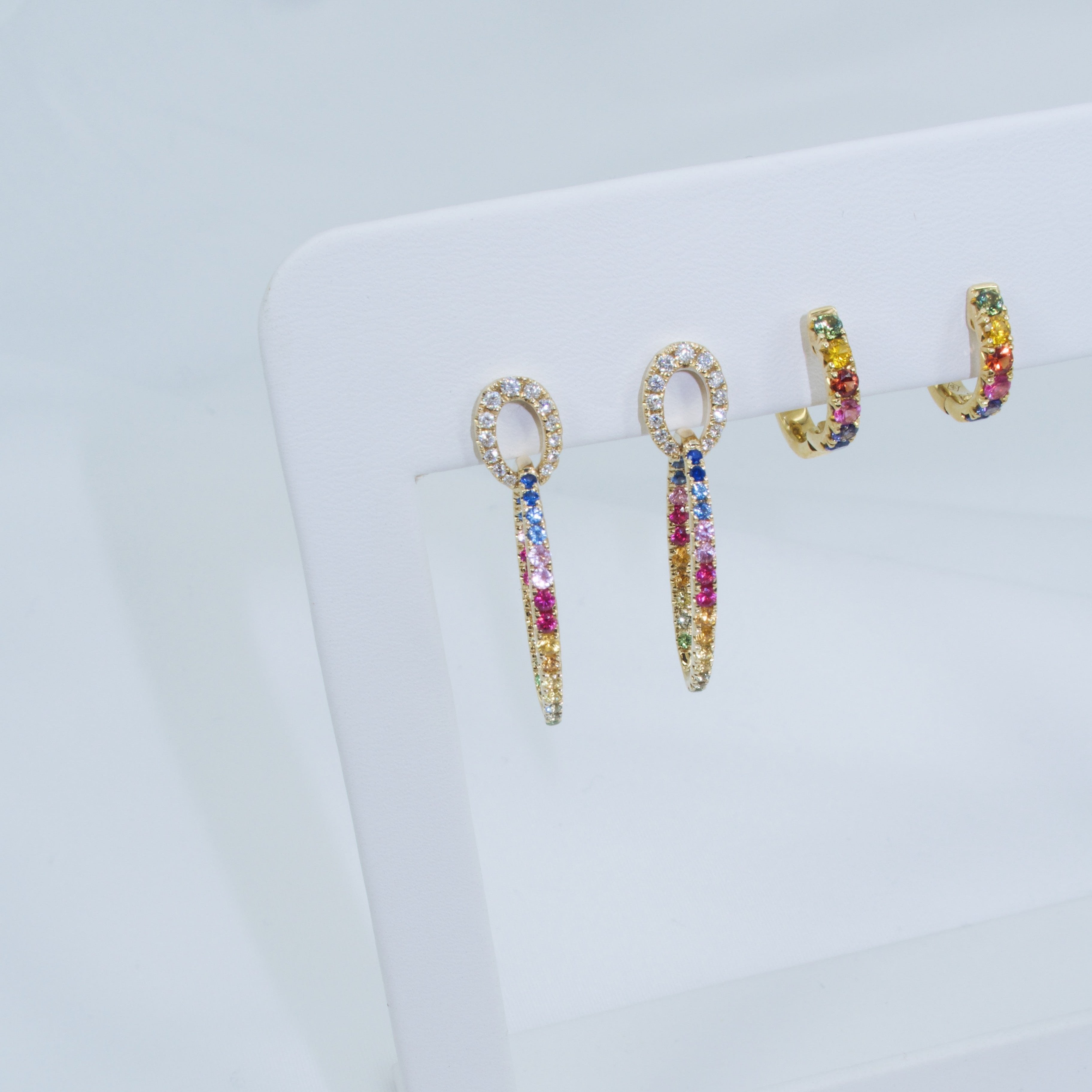 Rainbow Sapphire Huggie Earrings-18 Karat-Bijoux Village Fine Jewellers