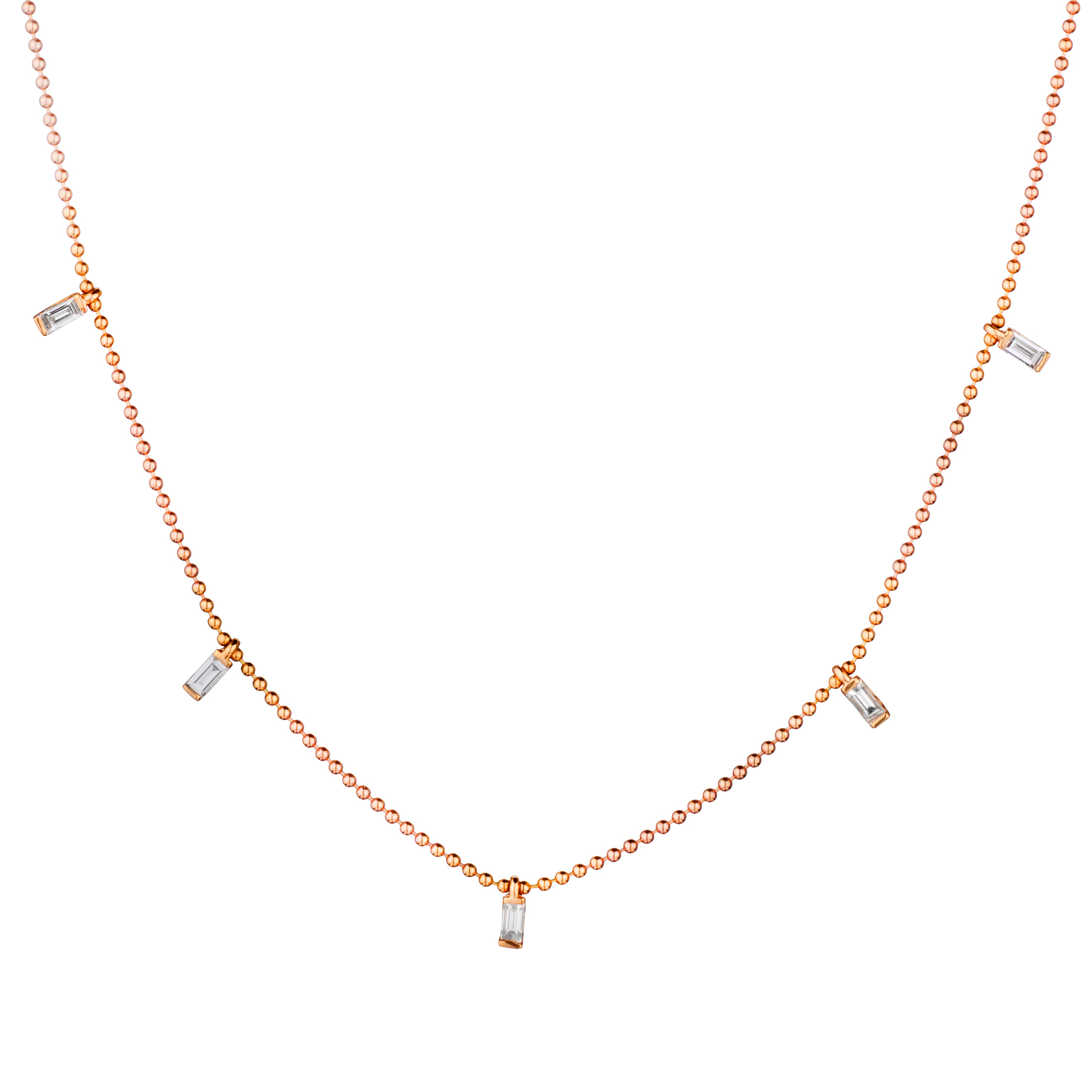 Rose Gold Beaded Chain with Floating Baguette Diamonds-Bijoux Village Fine Jewellers