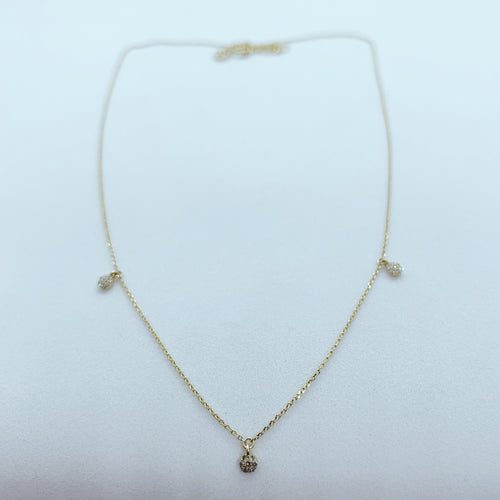 14 Karat Yellow Gold Necklace with 3 Pave Set Drops .07 CTs-necklace-Bijoux Village Fine Jewellers