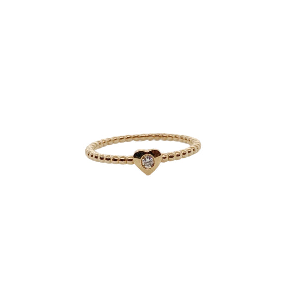 Diamond Heart Ring with Beaded Band-18 Karat-Bijoux Village Fine Jewellers