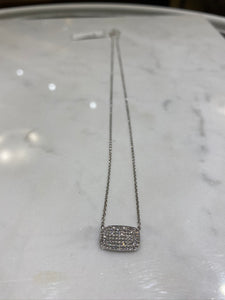 14 Karat White Gold Diamond Pave Set Soft Edge Rectangle Necklace-necklace-Bijoux Village Fine Jewellers