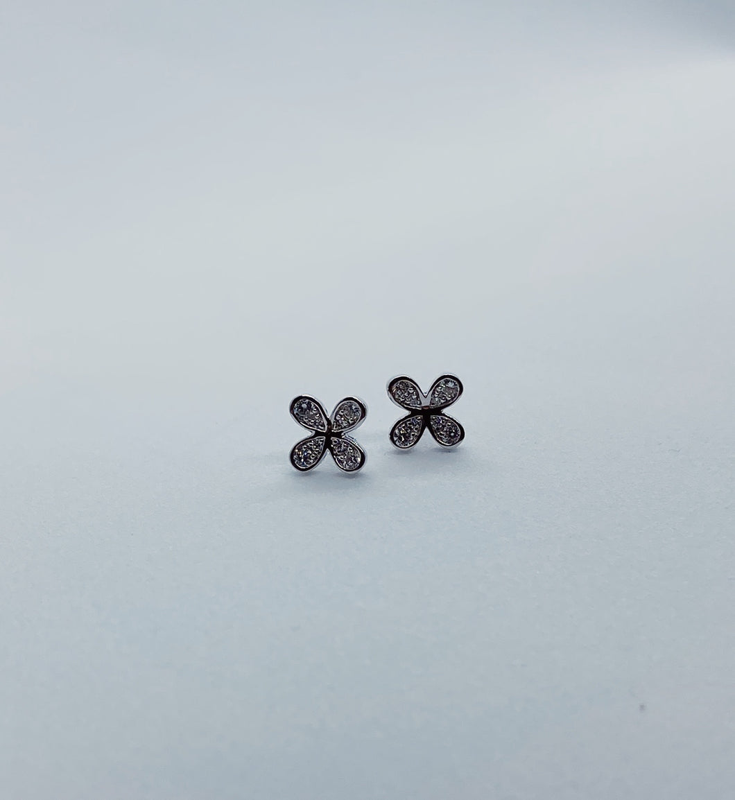 18 Karat White Gold Diamond Clover Stud (Pair)-earring-Bijoux Village Fine Jewellers