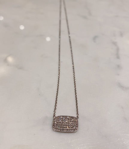 14 Karat White Gold Diamond Pave Set Soft Edge Rectangle Necklace-necklace-Bijoux Village Fine Jewellers