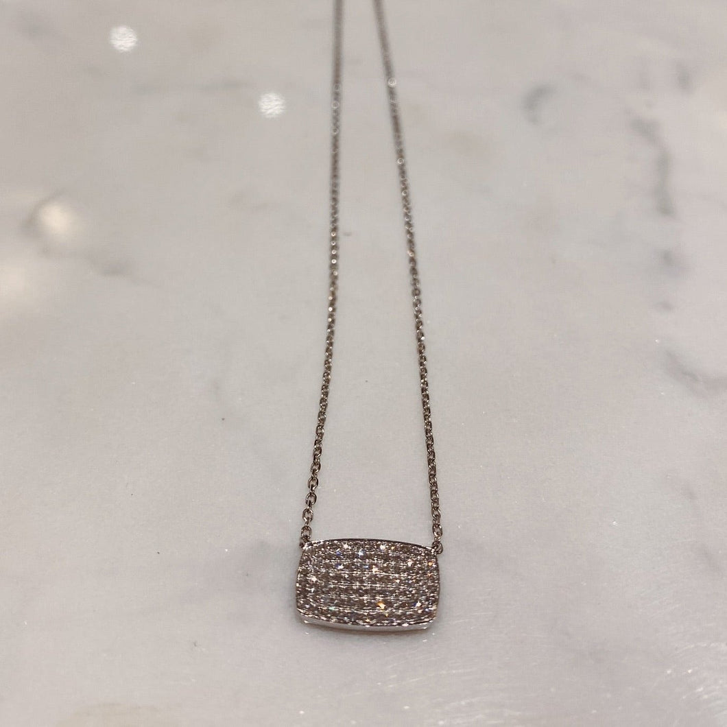 14 Karat White Gold Diamond Pave Set Soft Edge Rectangle Necklace-necklace-Bijoux Village Fine Jewellers