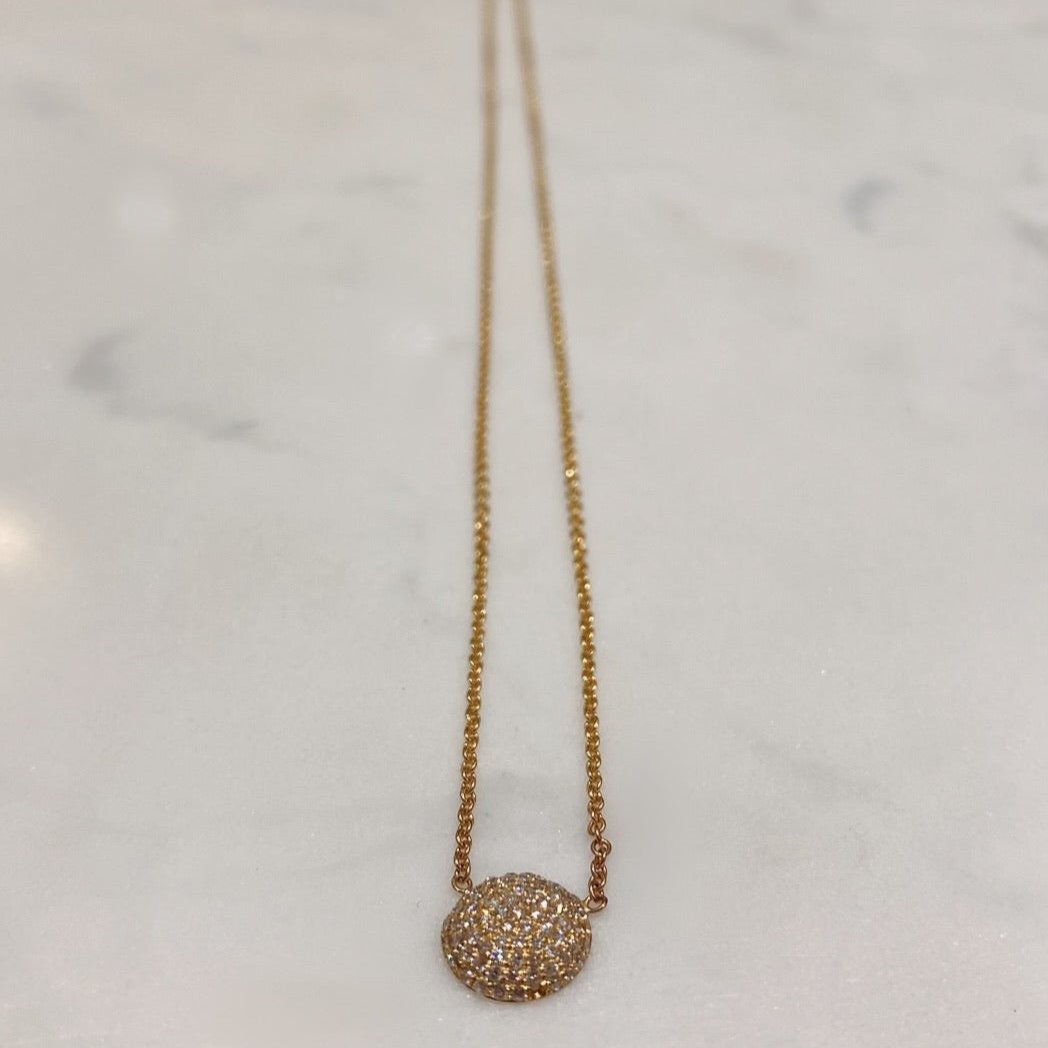 14 Karat Yellow Gold Pave Half Dome Diamond Necklace-necklace-Bijoux Village Fine Jewellers