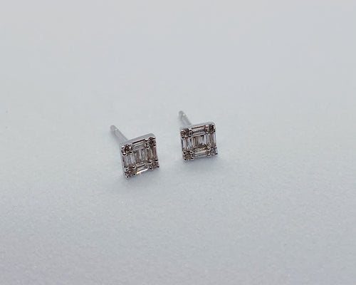 18 Karat White Gold Square Studs (Pair)-earring-Bijoux Village Fine Jewellers