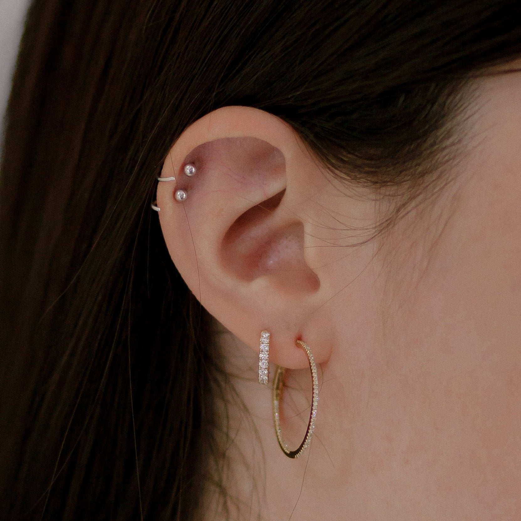 Diamond Hoop Huggie Earrings-18 Karat-Bijoux Village Fine Jewellers