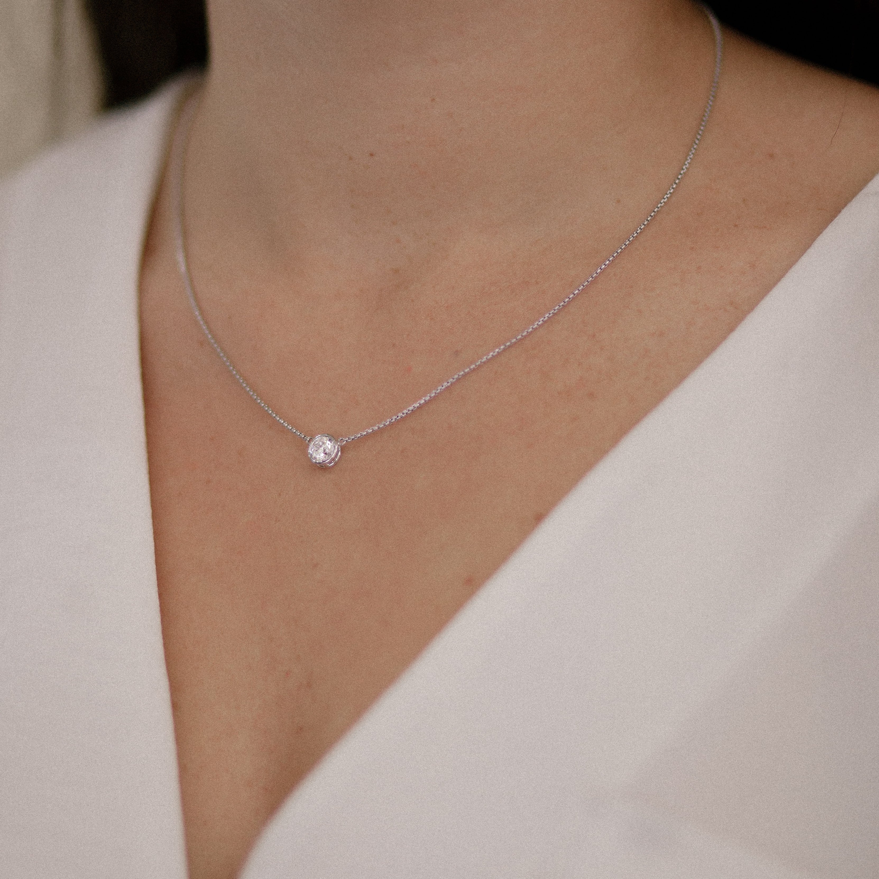 White Gold Bezel-Set Diamond Necklace-White Gold-Bijoux Village Fine Jewellers