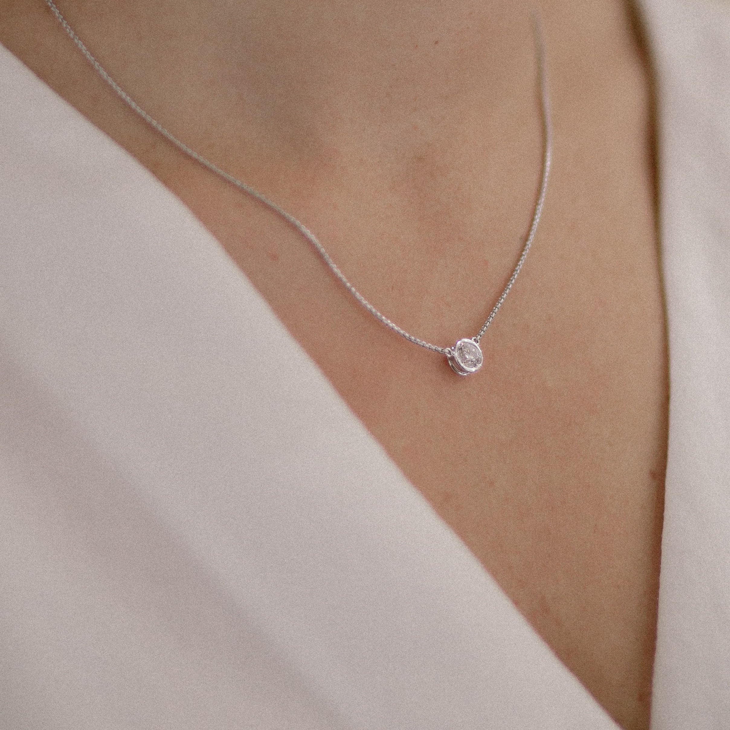 White Gold Bezel-Set Diamond Necklace-White Gold-Bijoux Village Fine Jewellers