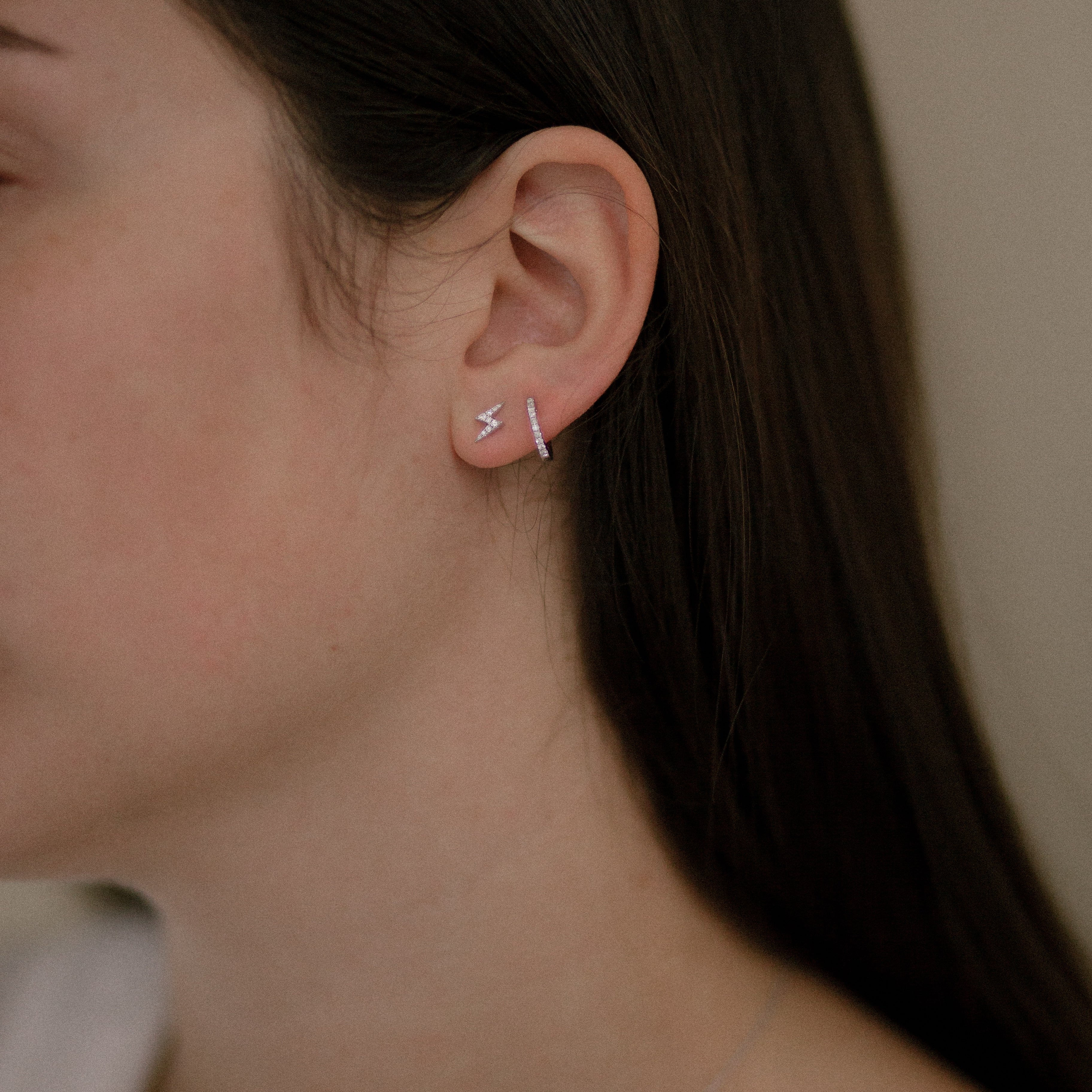 Lightning Bolt Stud Earrings-White Gold-Bijoux Village Fine Jewellers