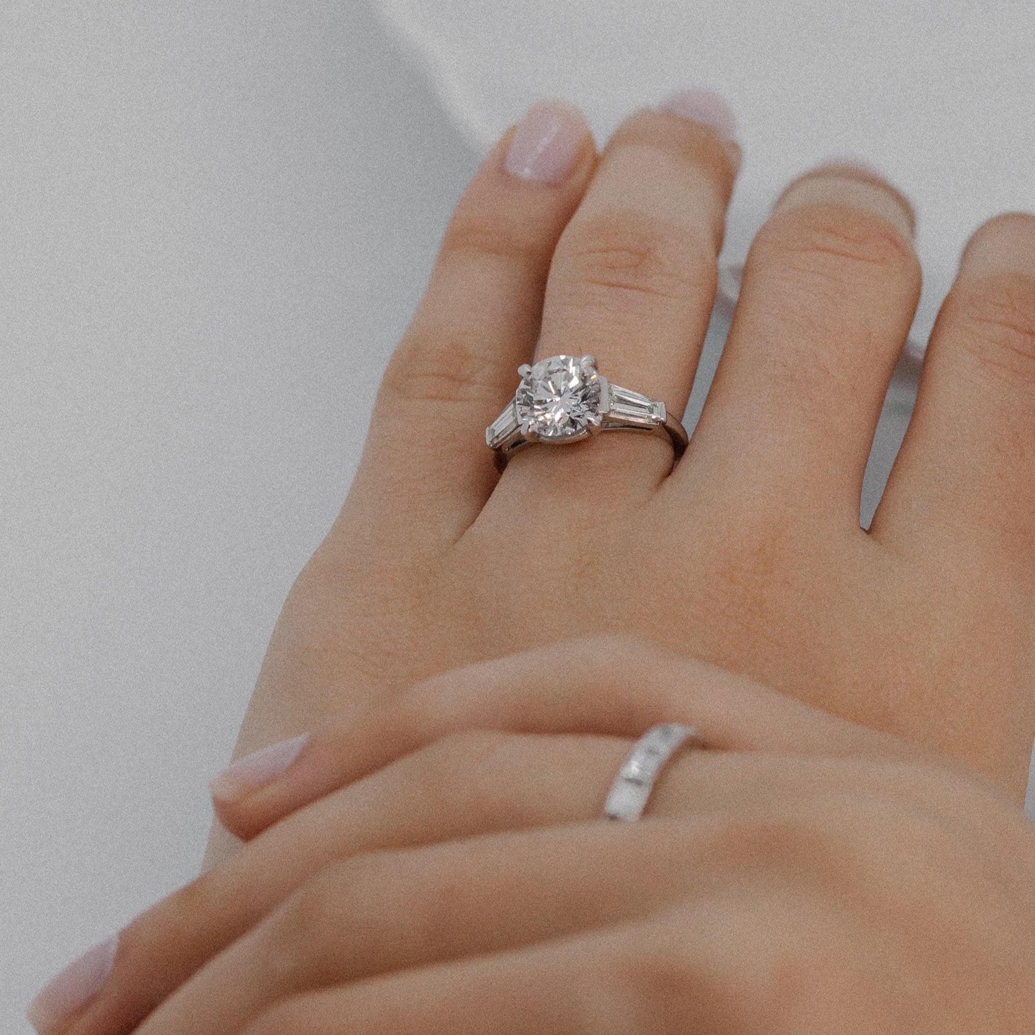 Platinum Round & Tapered Baguette Diamond Ring-Platinum-Bijoux Village Fine Jewellers