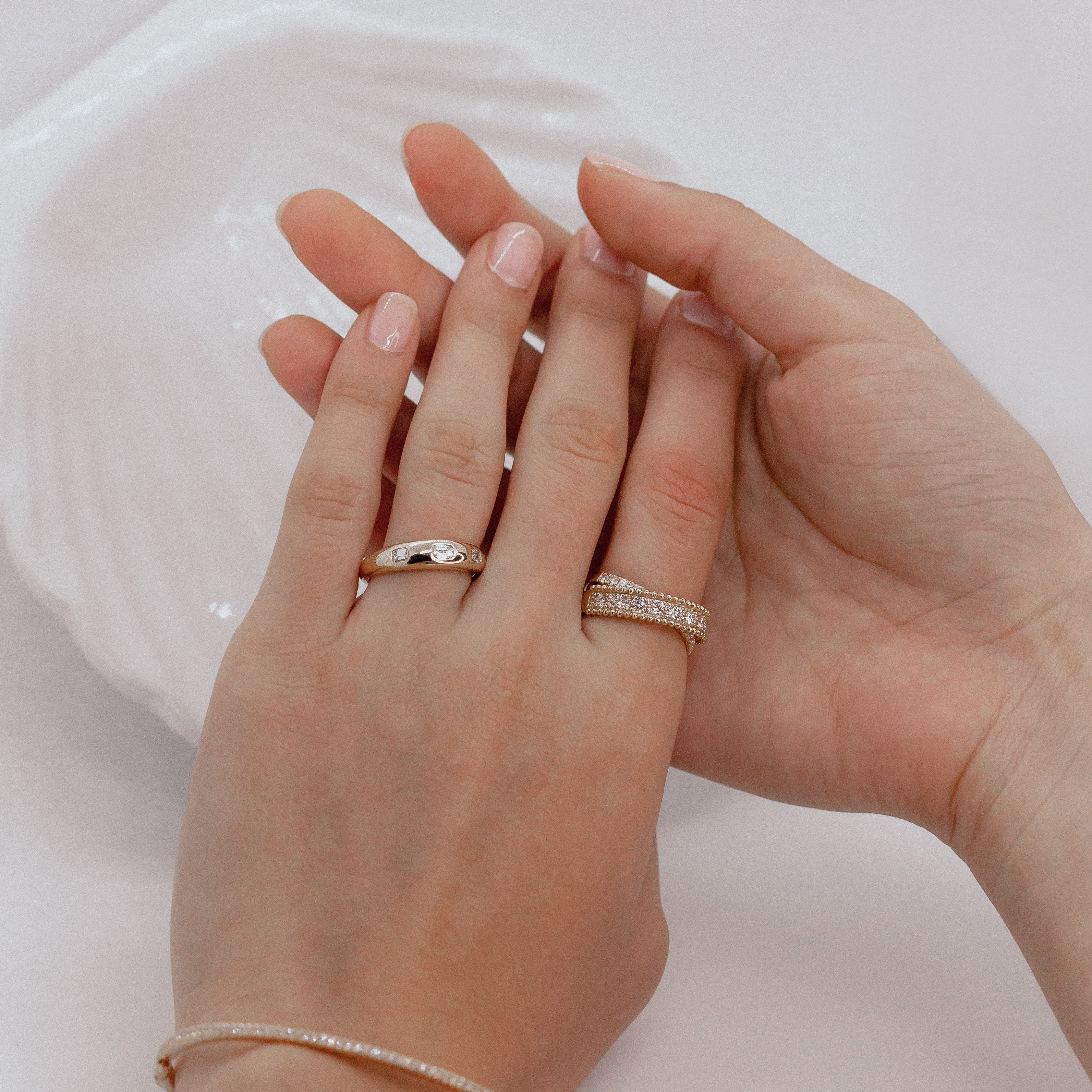 Yellow Gold Beaded Crossover Diamond Ring-18 Karat-Bijoux Village Fine Jewellers
