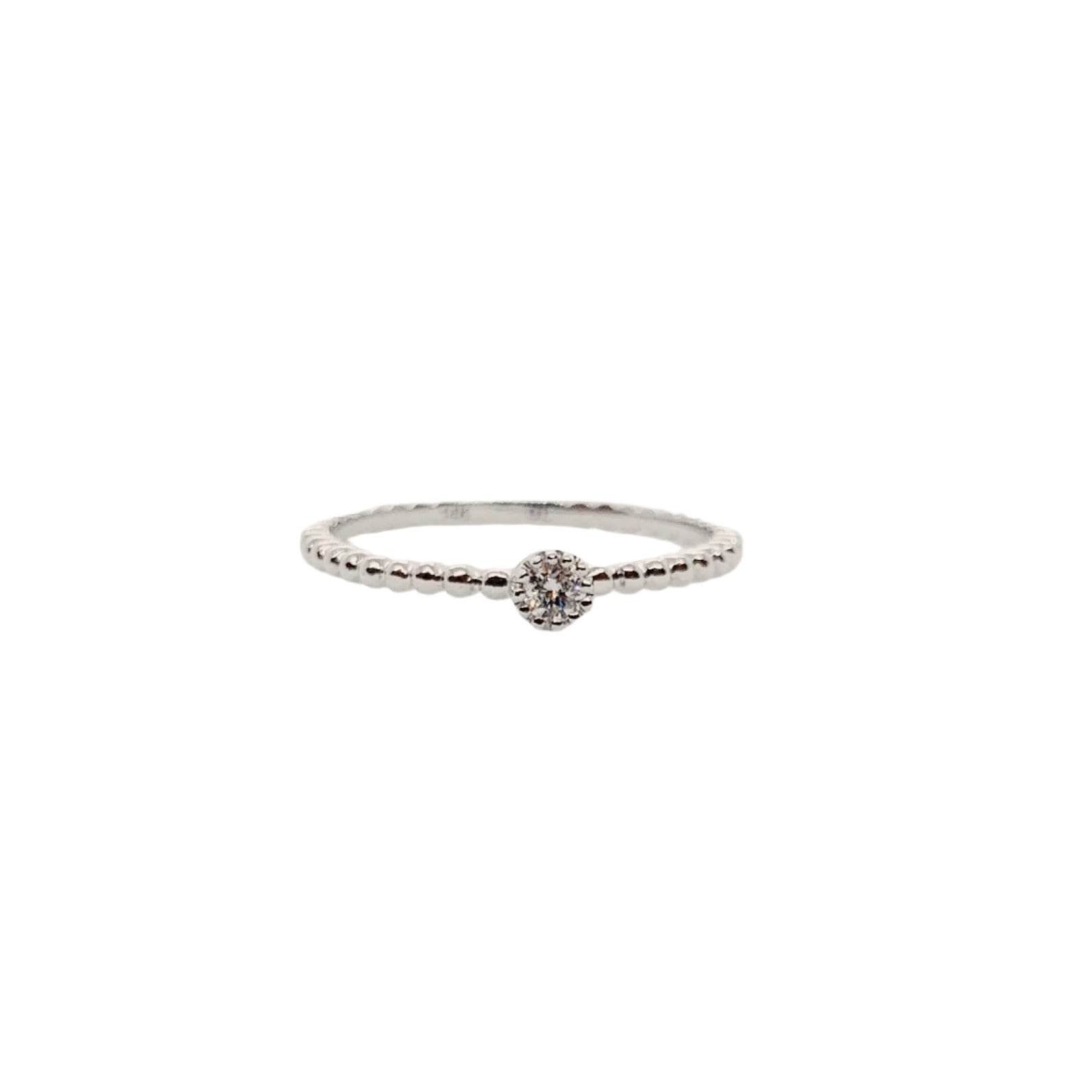White Gold Beaded Diamond Solitaire Ring-Bijoux Village Fine Jewellers