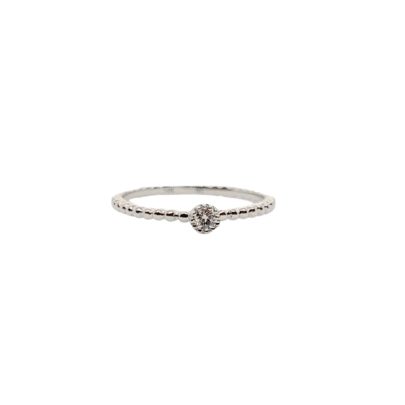 White Gold Beaded Diamond Solitaire Ring-White Gold-Bijoux Village Fine Jewellers