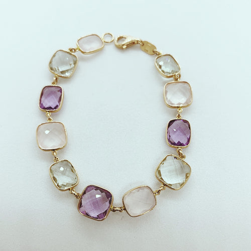 18 Karat Rose Gold Bracelet with Bezel Set Cushion Shapes Gemstones-Bracelet-Bijoux Village Fine Jewellers