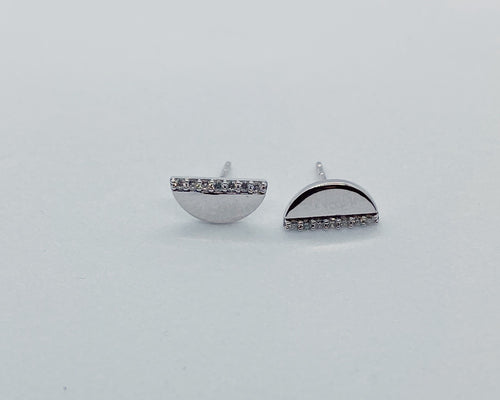 14 White Gold Diamond Half-moon Stud (Pair)-earring-Bijoux Village Fine Jewellers