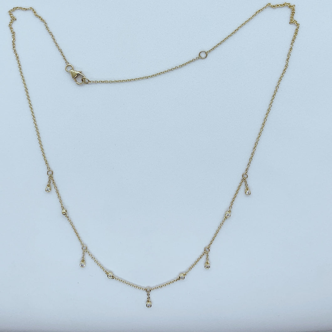 18 Karat Yellow Gold Necklace with Set Bezel Stations & Drops-necklace-Bijoux Village Fine Jewellers