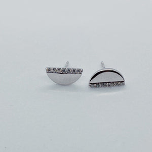 14 White Gold Diamond Half-moon Stud (Pair)-earring-Bijoux Village Fine Jewellers