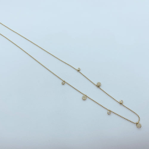 18 Karat Yellow Gold Necklace with Bezel and Pave Set Diamond Drops-necklace-Bijoux Village Fine Jewellers