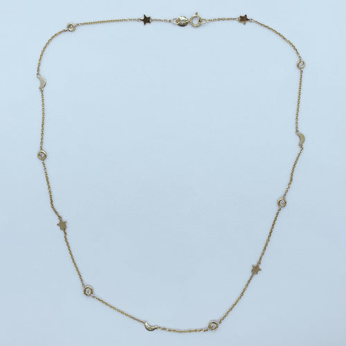 14 Karat Yellow Gold Necklace with Stars, Moons and Diamonds-necklace-Bijoux Village Fine Jewellers