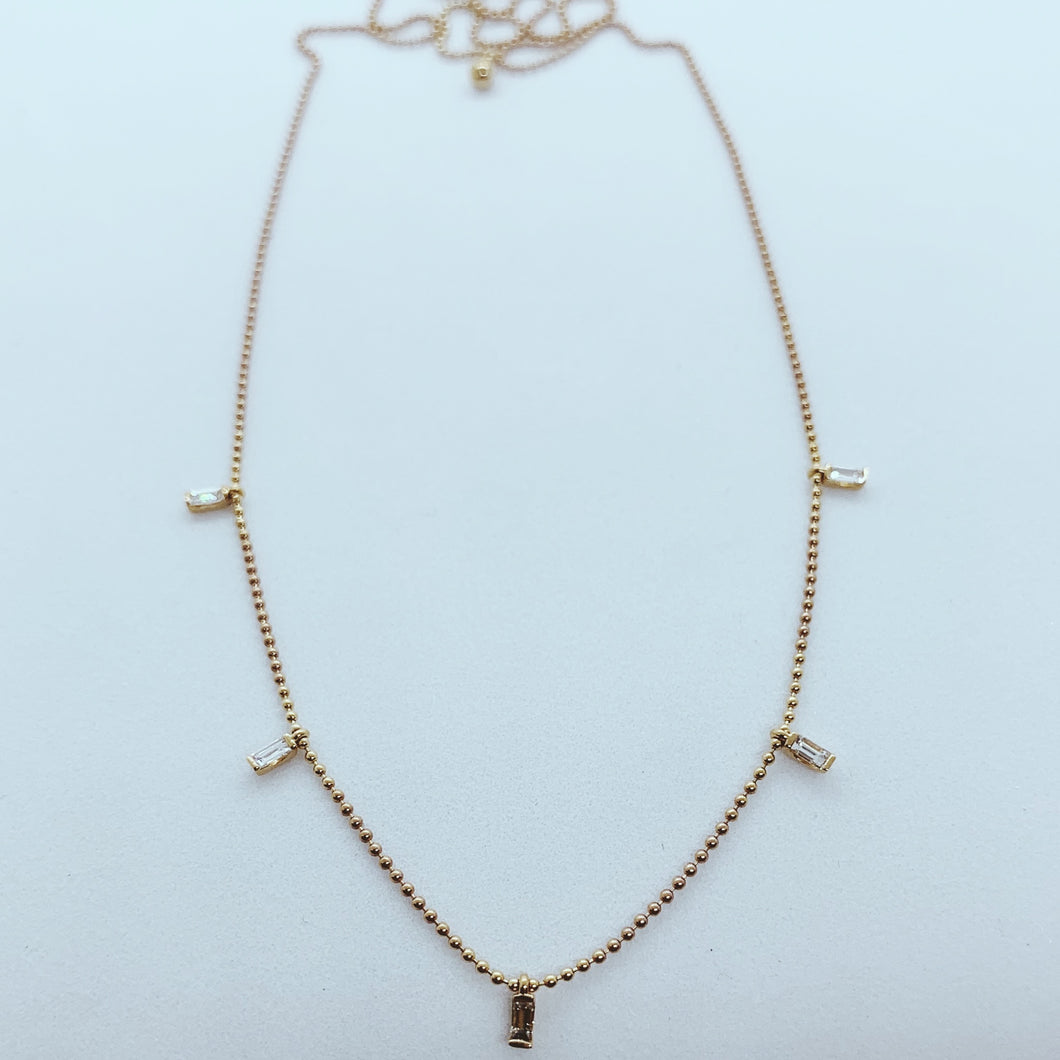 18 Karat Rose Gold Necklace with Baguette Diamond Drops-necklace-Bijoux Village Fine Jewellers
