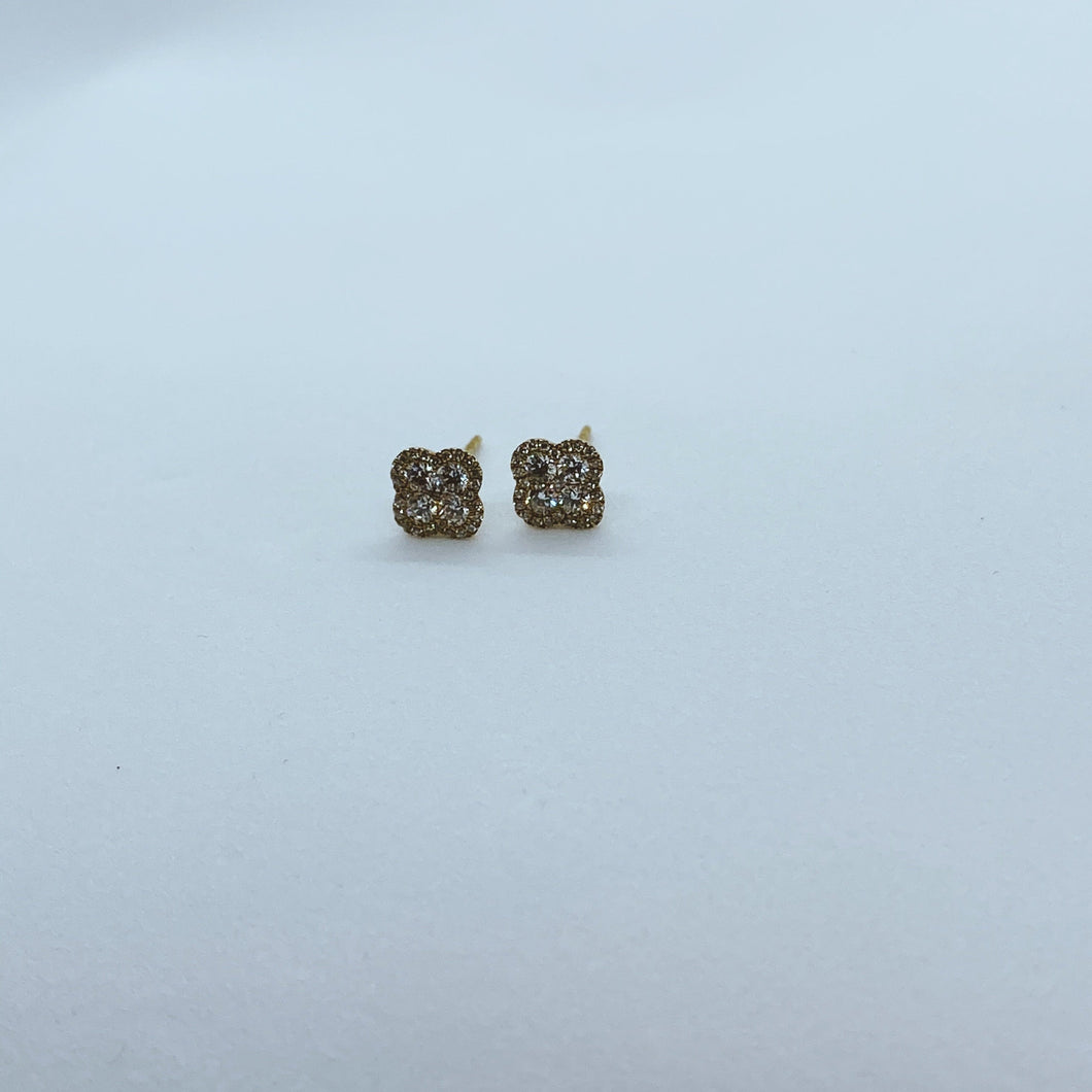 18 Karat Yellow Gold Diamond Clover Studs (Pair)-earring-Bijoux Village Fine Jewellers