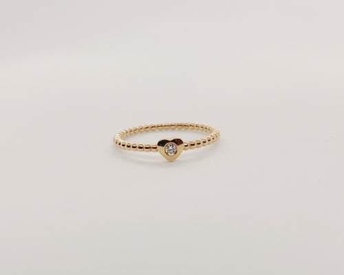 18 Karat Yellow Diamond Heart Ring with Beaded Band-rings-Bijoux Village Fine Jewellers