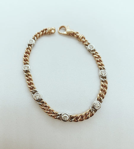 14 Karat Rose and White Gold Diamond Curb Link Bracelet-Bracelet-Bijoux Village Fine Jewellers