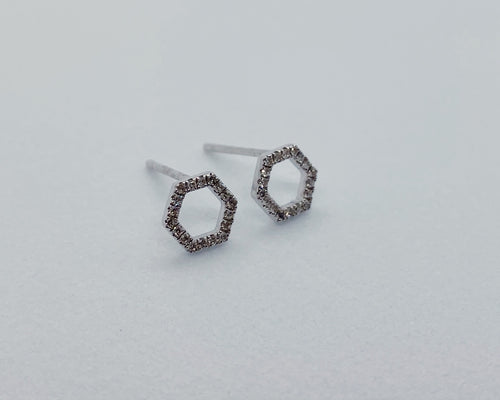 14 White Gold Diamond Hexagon Studs (Pair)-earring-Bijoux Village Fine Jewellers