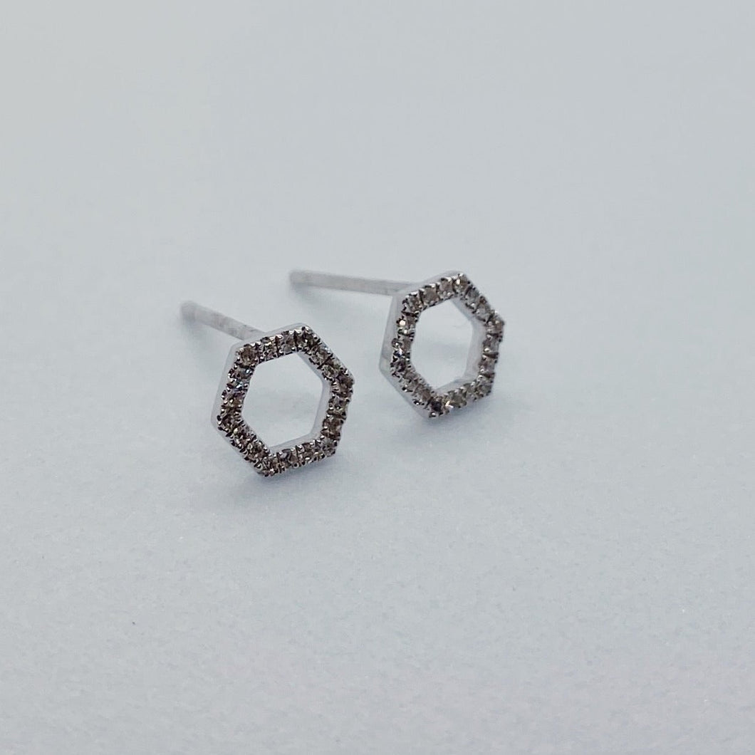 14 White Gold Diamond Hexagon Studs (Pair)-earring-Bijoux Village Fine Jewellers