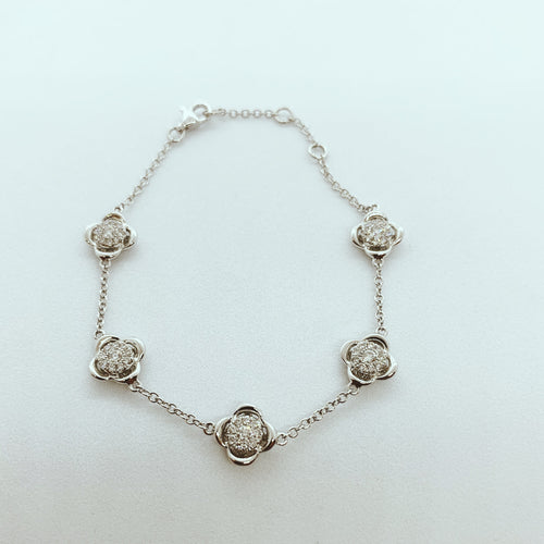 18 Karat White Gold & Diamond Clover Bracelet-Bracelet-Bijoux Village Fine Jewellers