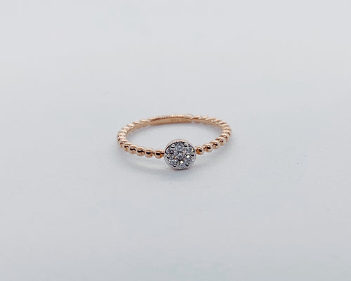 14 Karat Rose Gold Diamond Ring with Beaded Band-rings-Bijoux Village Fine Jewellers