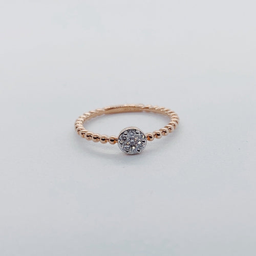 14 Karat Rose Gold Diamond Ring with Beaded Band-rings-Bijoux Village Fine Jewellers