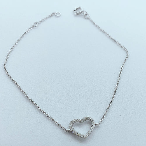 14 Karat White Diamond Heart Bracelet-Bracelet-Bijoux Village Fine Jewellers