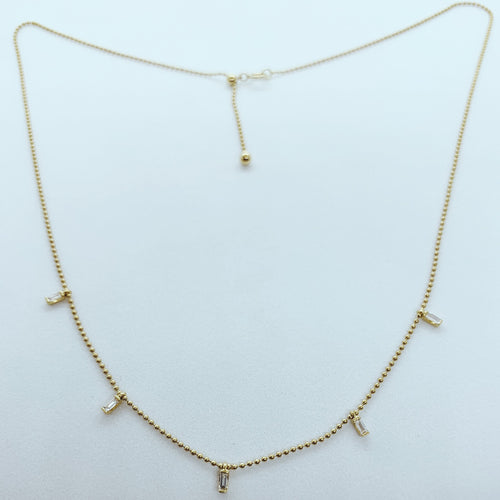 18 Karat Yellow Gold Necklace with Baguette Cut Diamond Drops, .14 CTs-necklace-Bijoux Village Fine Jewellers