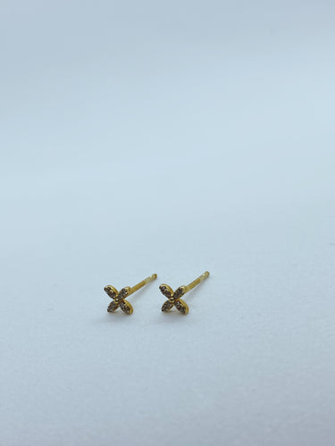 18 Karat Yellow Gold Diamond Clover Stud (Pair)-earring-Bijoux Village Fine Jewellers